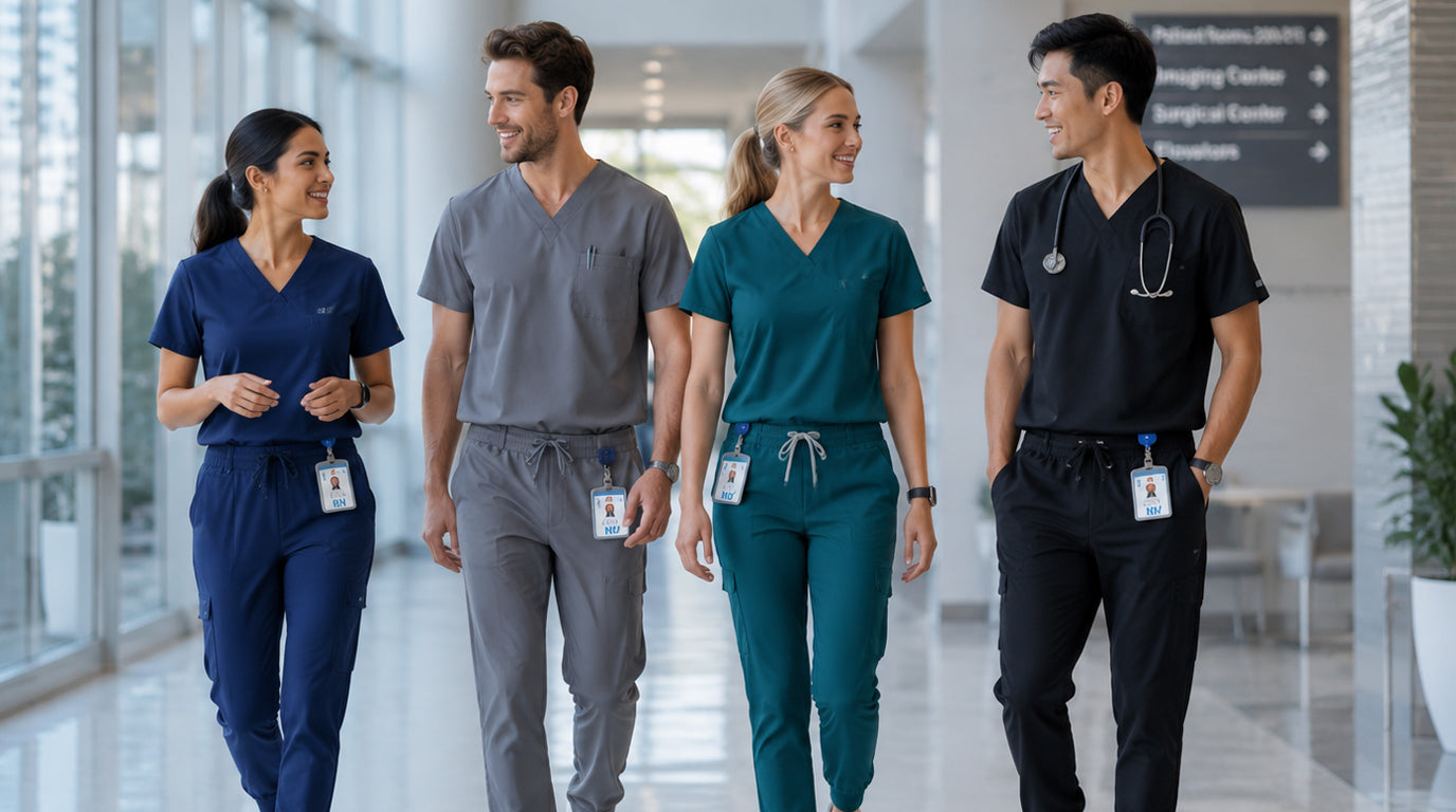 Healthcare staff in scrubs