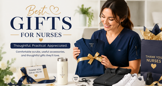 Best gifts for nurses in 2026 featuring a comfortable navy scrub set and practical nursing accessories