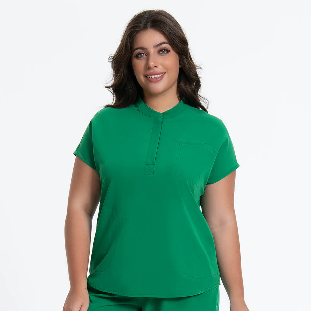 Women’s Indocyanine Green Stand Collar Scrub Top
