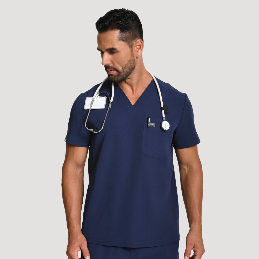 Men's Wide V-Neck Scrub Top – 4 Pockets | KungfuScrubs