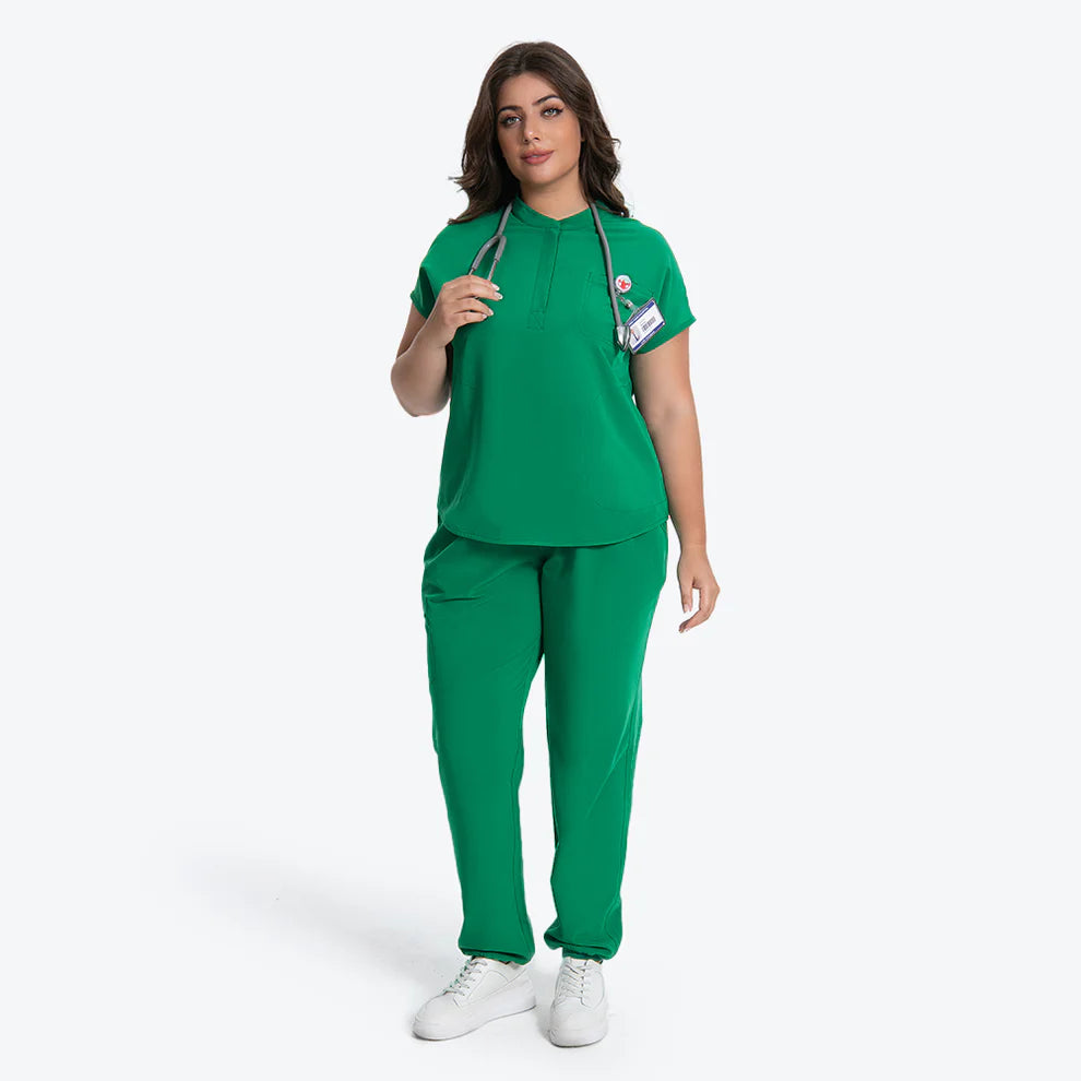 Women’s Indocyanine Green Stand Collar Scrub Top
