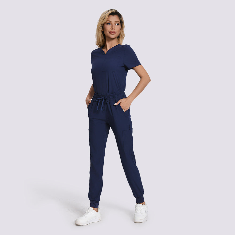 Women's Navy Blue Scrubs Set-12 Pockets