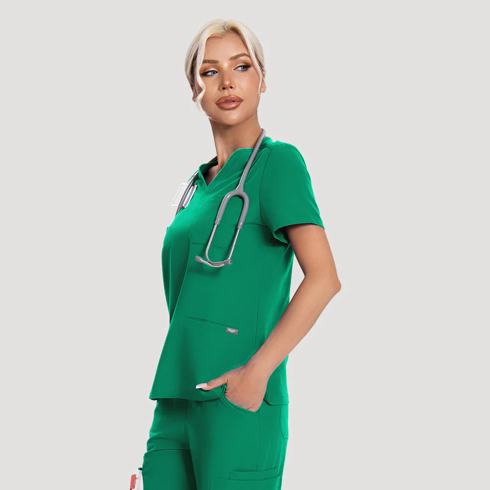 Blusa médica verde indocianina para mujer