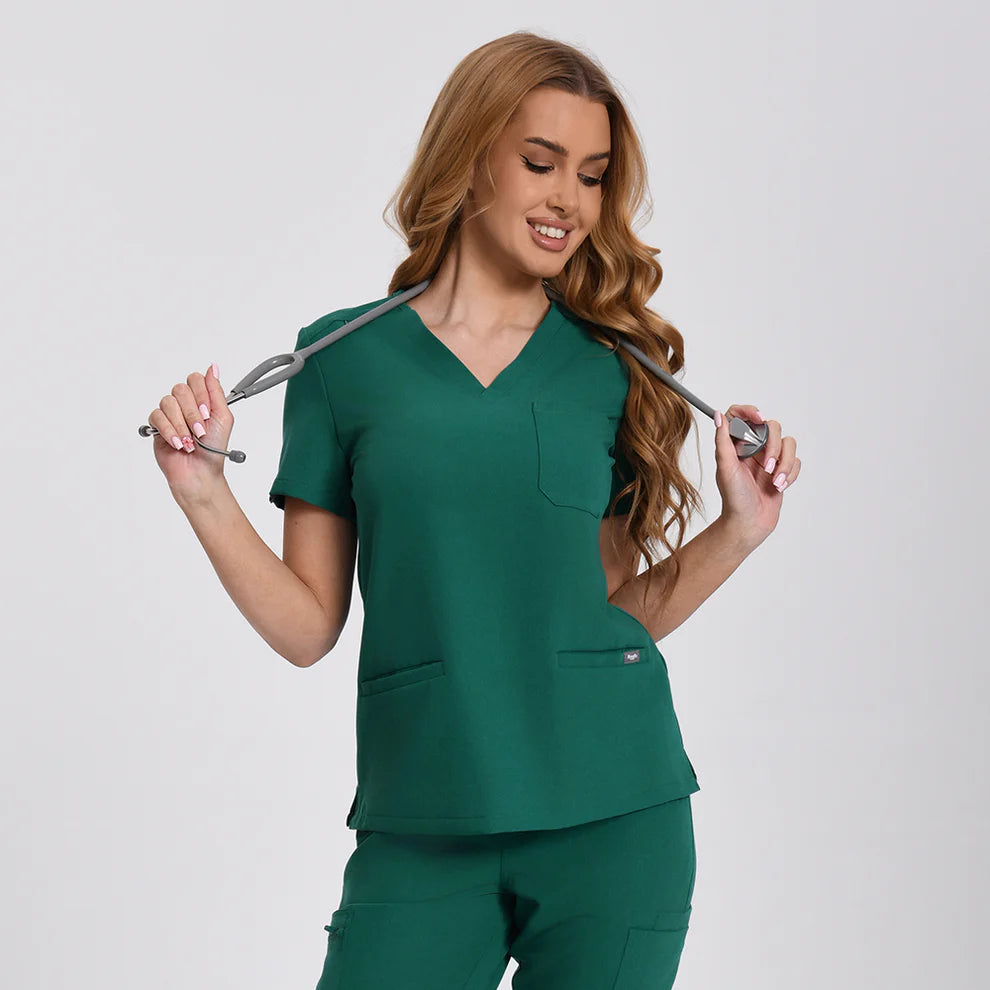 Blusa médica verde cazador para mujer