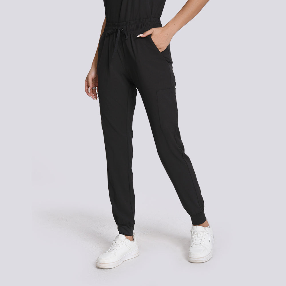 Women's Black Scrubs Set-12 Pockets