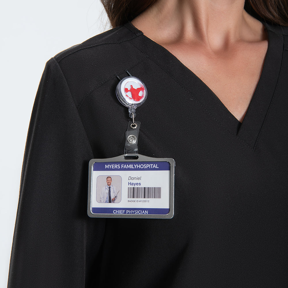 Black multi-pocket scrub top