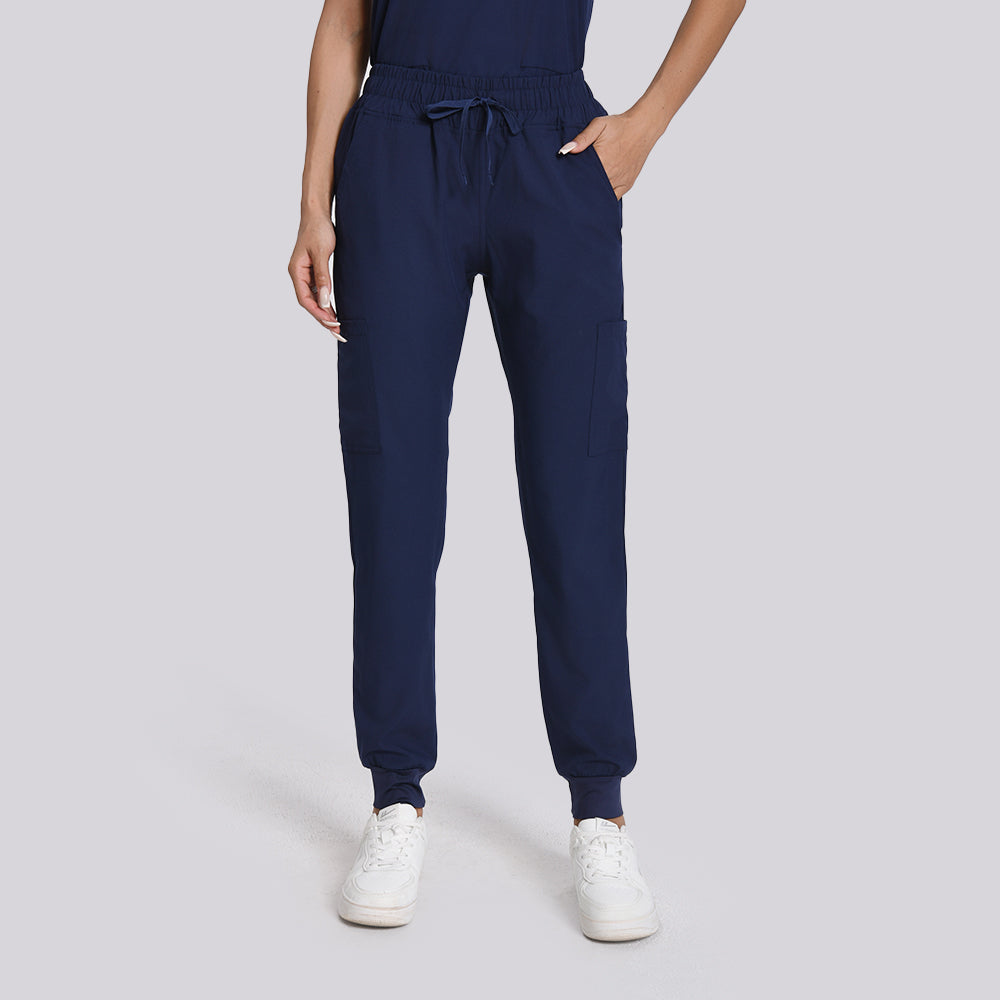 Women's Navy Blue Scrubs Set-12 Pockets