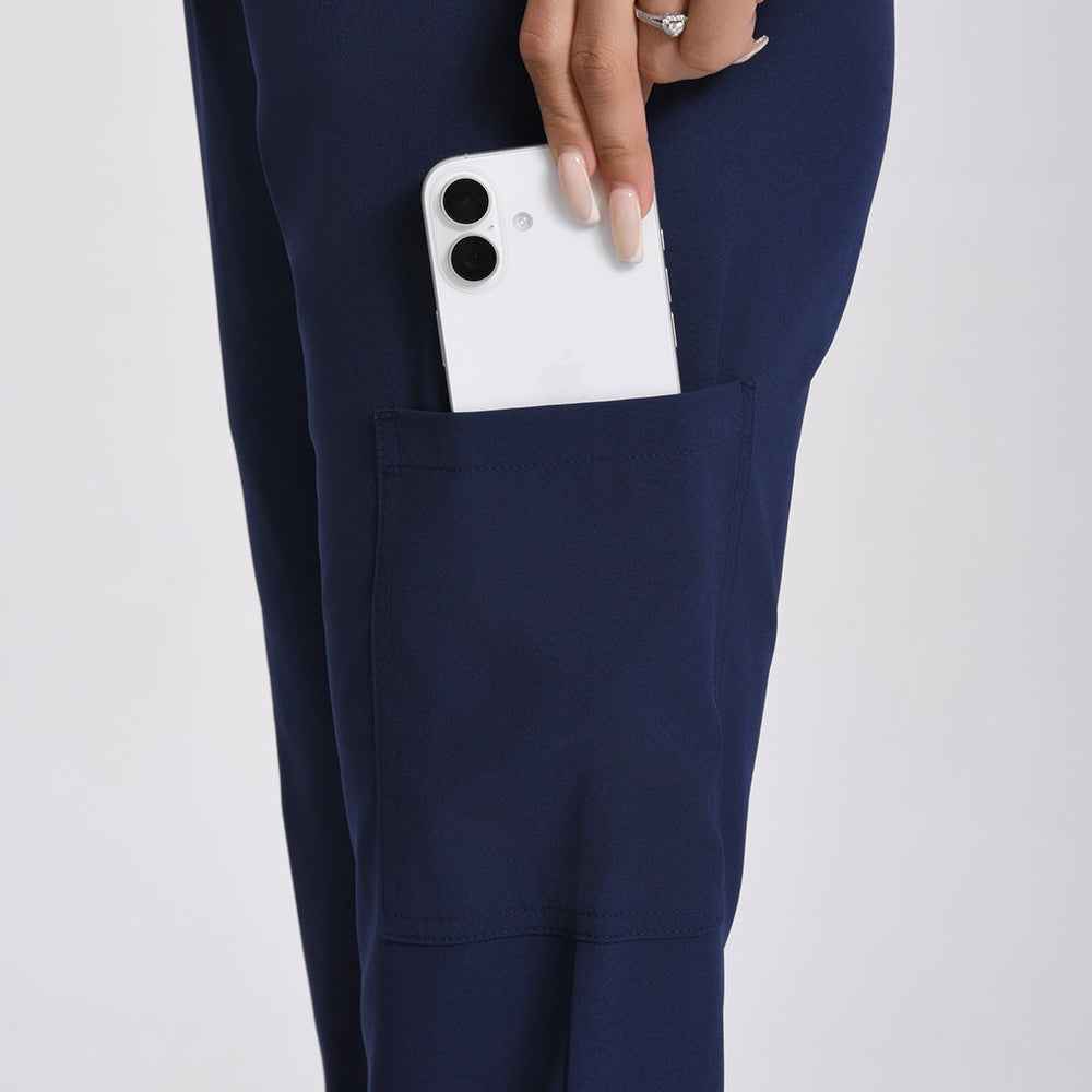 Women's Navy Blue Scrubs Set-12 Pockets