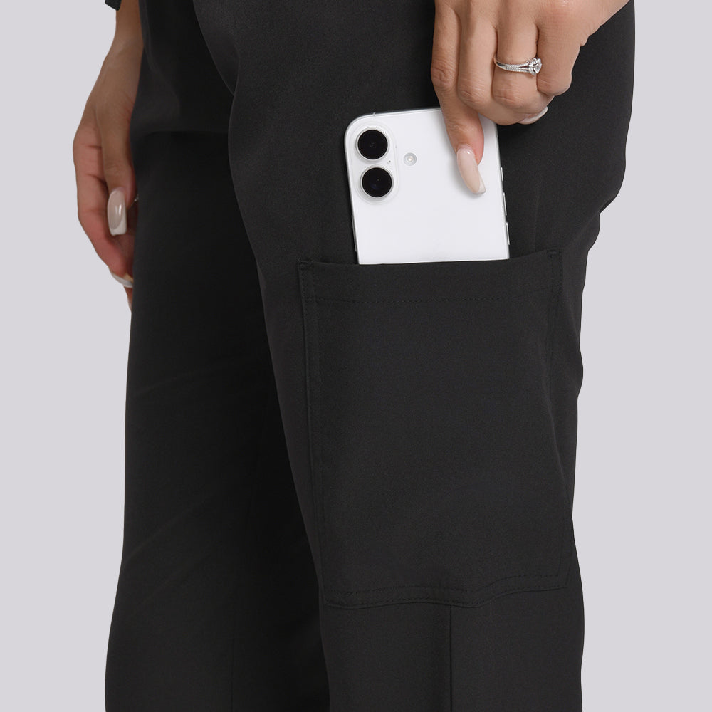 Women's Black Scrubs Set-12 Pockets