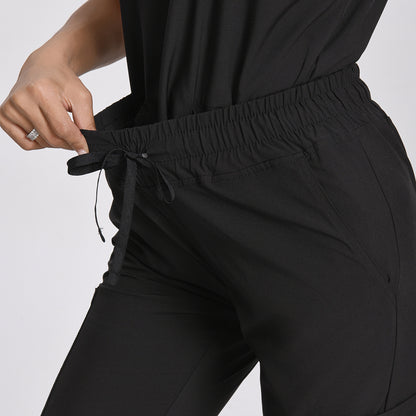 Women's Black Scrubs Set-12 Pockets