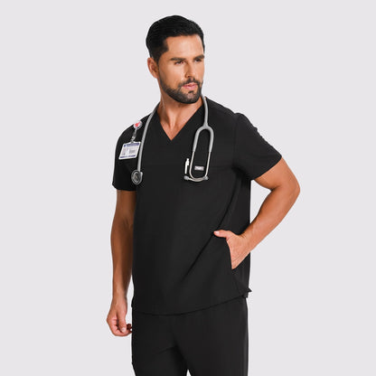 KungFu Scrubs black men's V-neck scrub top with stethoscope and professional healthcare styling