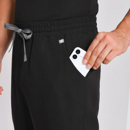 KungFu Scrubs men's black scrub pants side pocket with phone storage