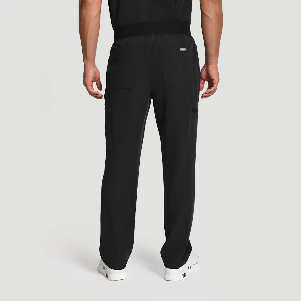 KungFu Scrubs men’s black scrub pants back view with rear pocket detail