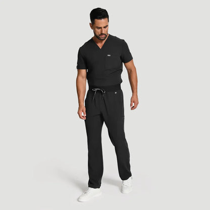 KungFu Scrubs men’s black scrub set full body front view for healthcare professionals