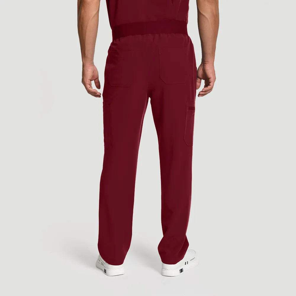 KungFu Scrubs men’s burgundy scrub pants back view with rear pocket detail