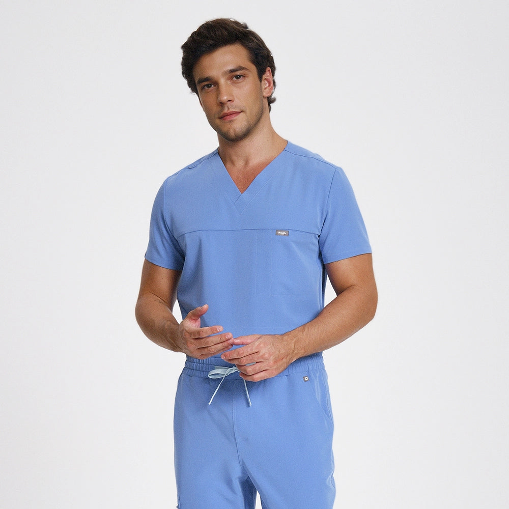 KungFu Scrubs ceil blue men's scrub set with adjustable drawstring waist and modern medical uniform fit
