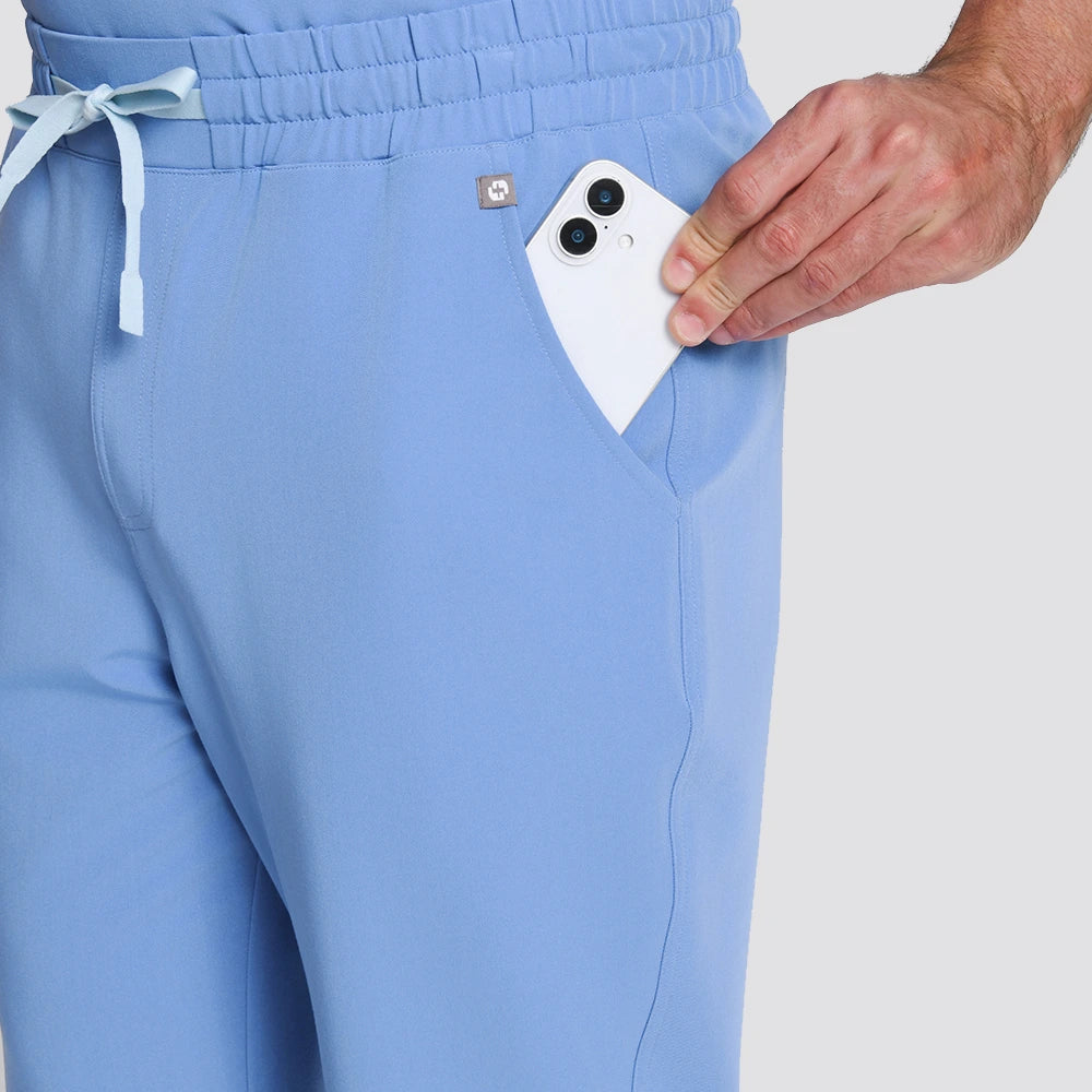 KungFu Scrubs men's ceil blue scrub pants side pocket with phone storage