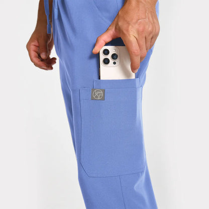 KungFu Scrubs men’s ceil blue scrub pants side pocket with phone storage