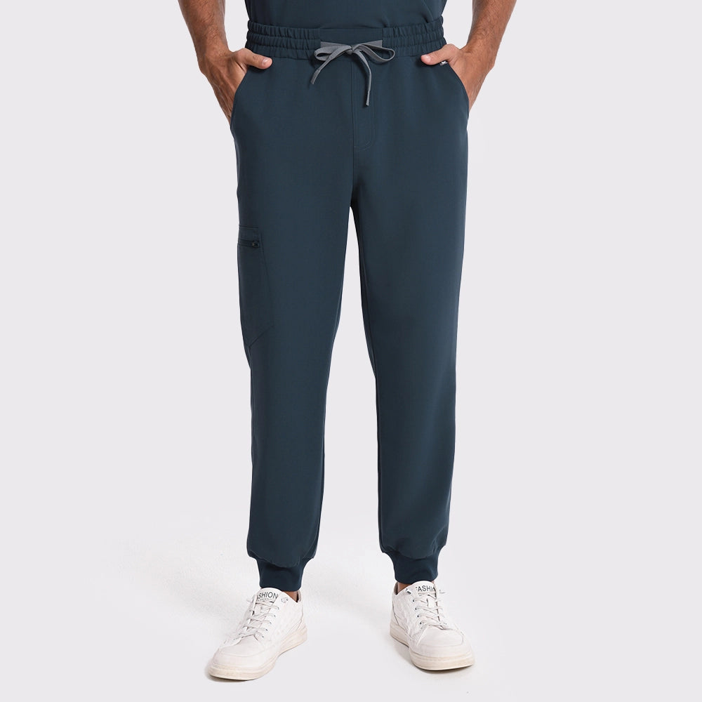 KungFu Scrubs men's dark harbor jogger scrub pants front view with drawstring waistband