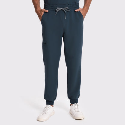 KungFu Scrubs men's dark harbor jogger scrub pants front view with drawstring waistband
