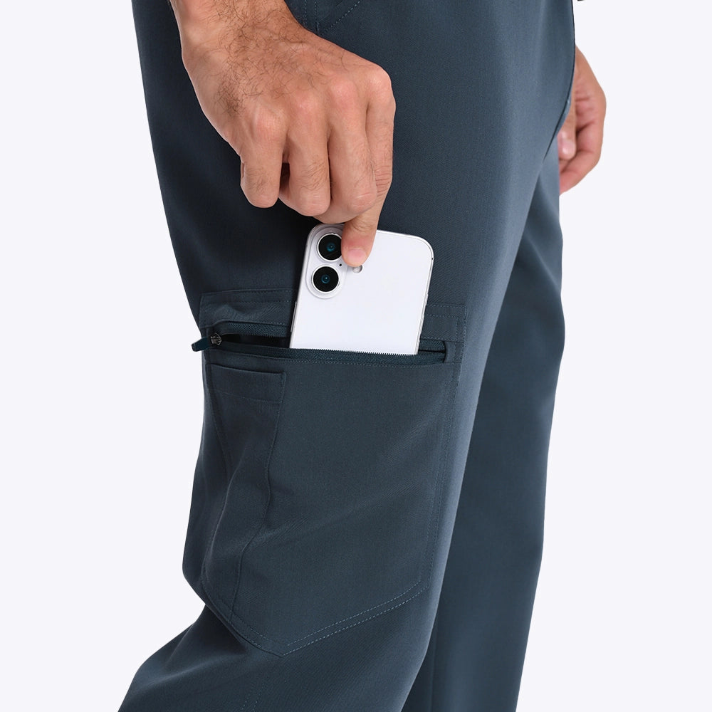 KungFu Scrubs men's dark harbor scrub pants side cargo pocket with phone storage