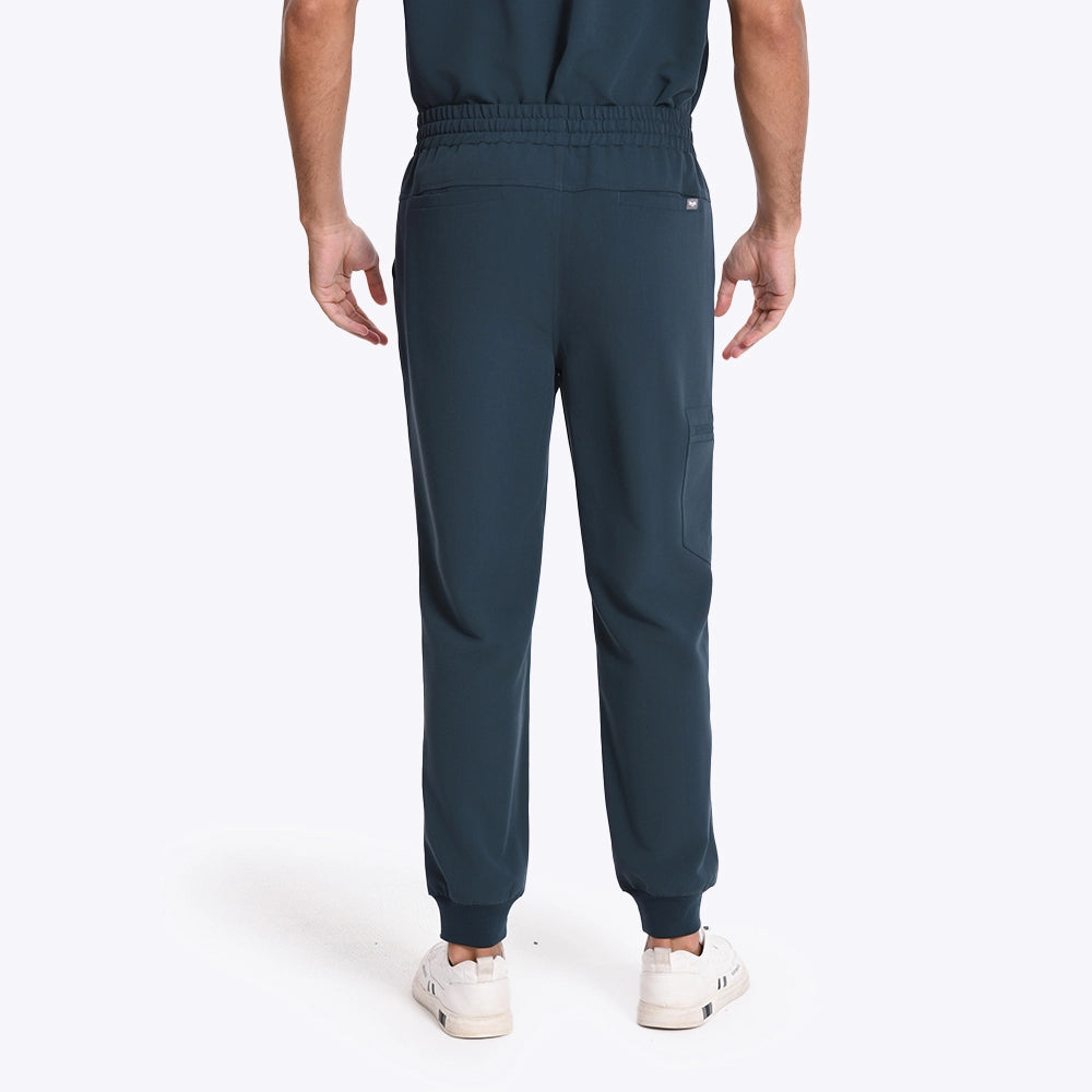 KungFu Scrubs men's dark harbor jogger scrub pants back view with elastic waist