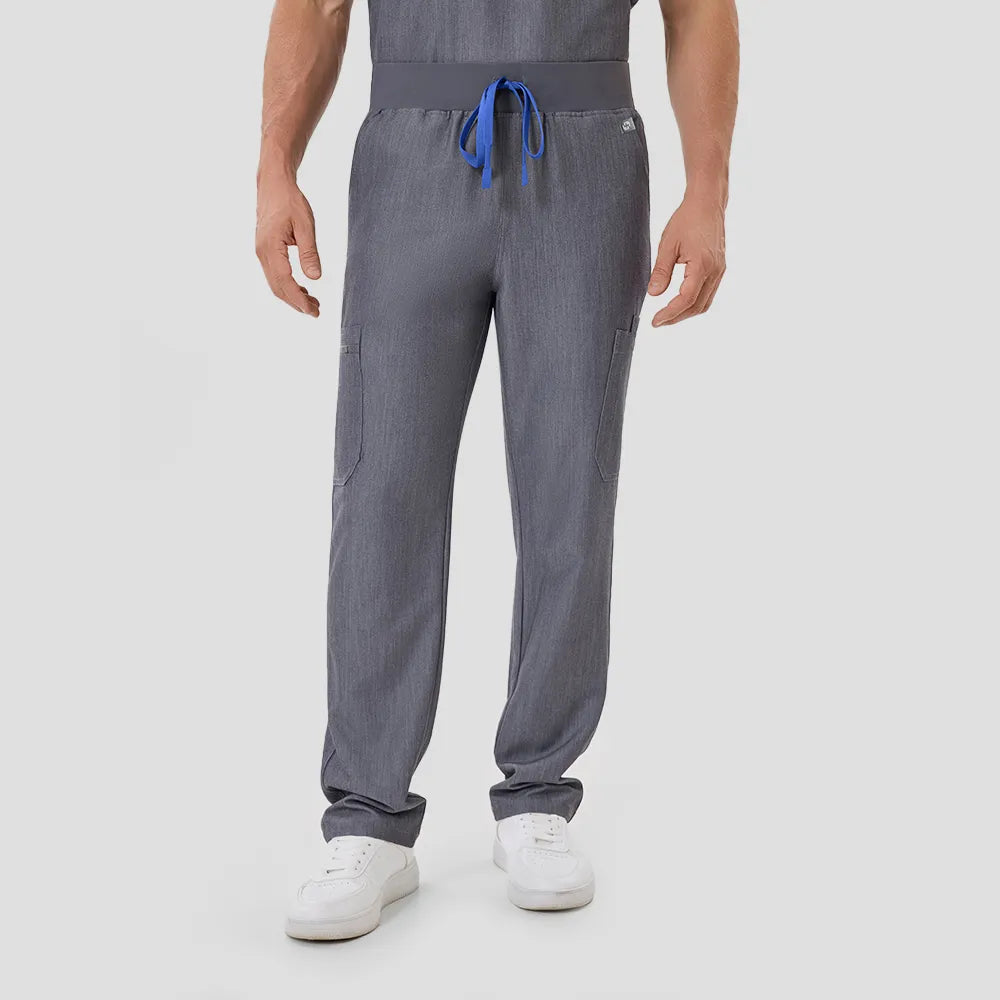KungFu Scrubs men’s graphite scrub pants front view with drawstring waist and cargo pockets