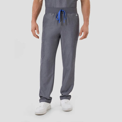 KungFu Scrubs men’s graphite scrub pants front view with drawstring waist and cargo pockets