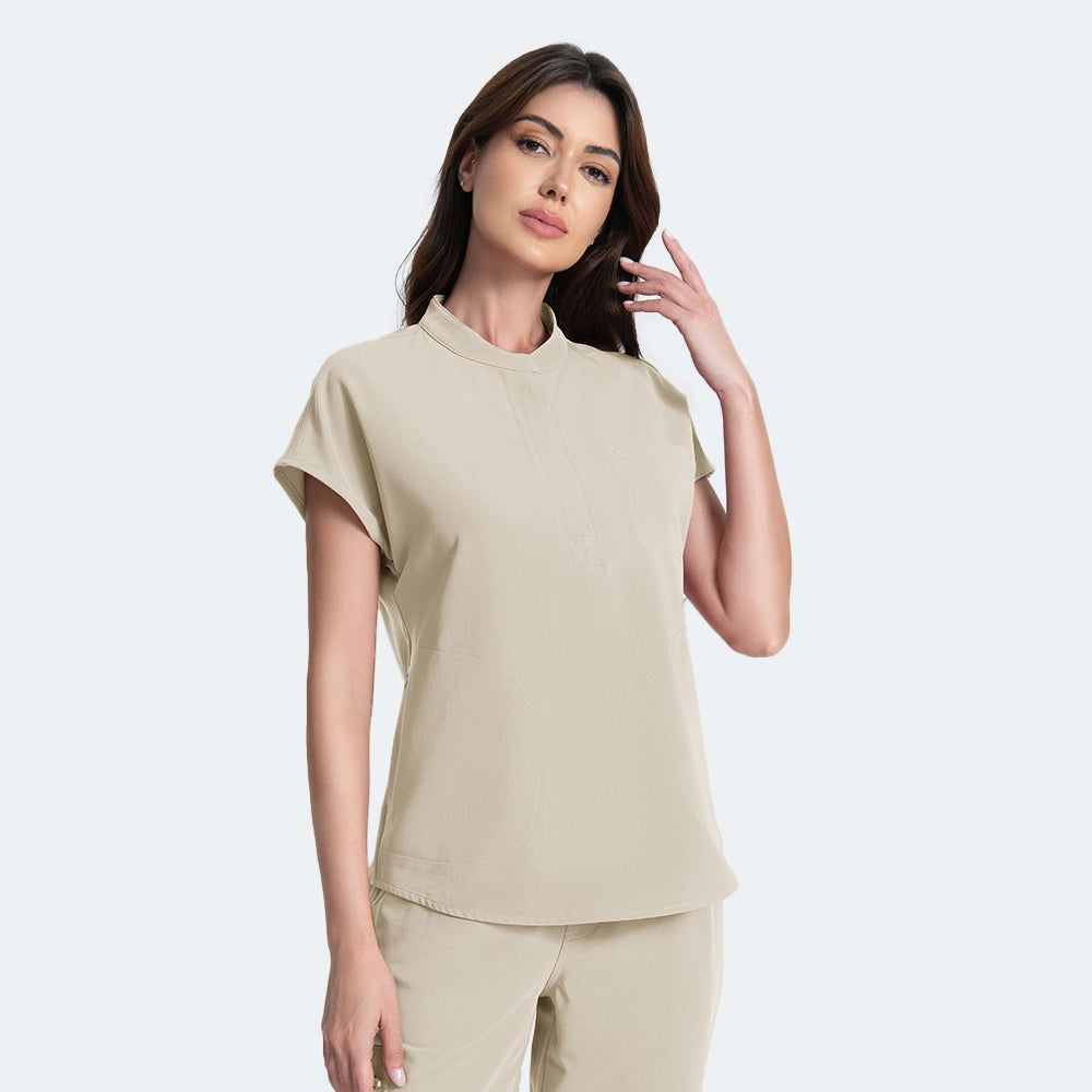 Relaxed Fit Stand Collar Scrubs Women