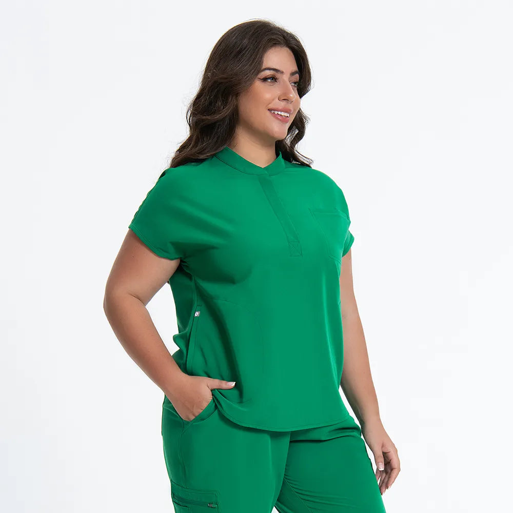 Stretchy Fabric Stand Collar Scrub Set