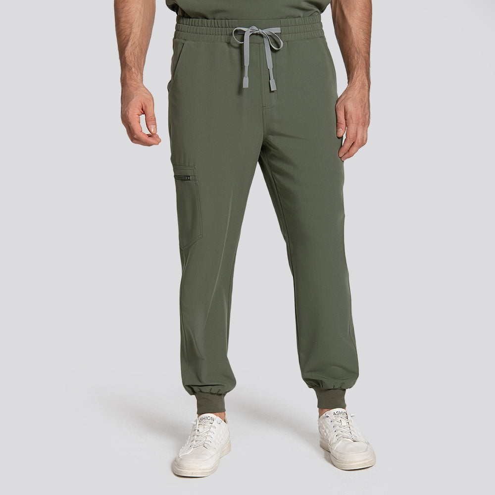 KungFu Scrubs men's moss jogger scrub pants front view with drawstring waistband