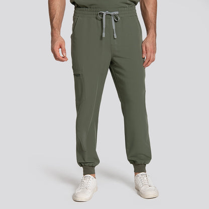 KungFu Scrubs men's moss jogger scrub pants front view with drawstring waistband