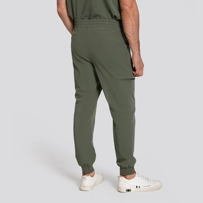 KungFu Scrubs men's moss scrub pants back view with cargo pocket and jogger cuffs