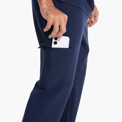 KungFu Scrubs men's navy scrub pants cargo pocket with zipper and phone storage