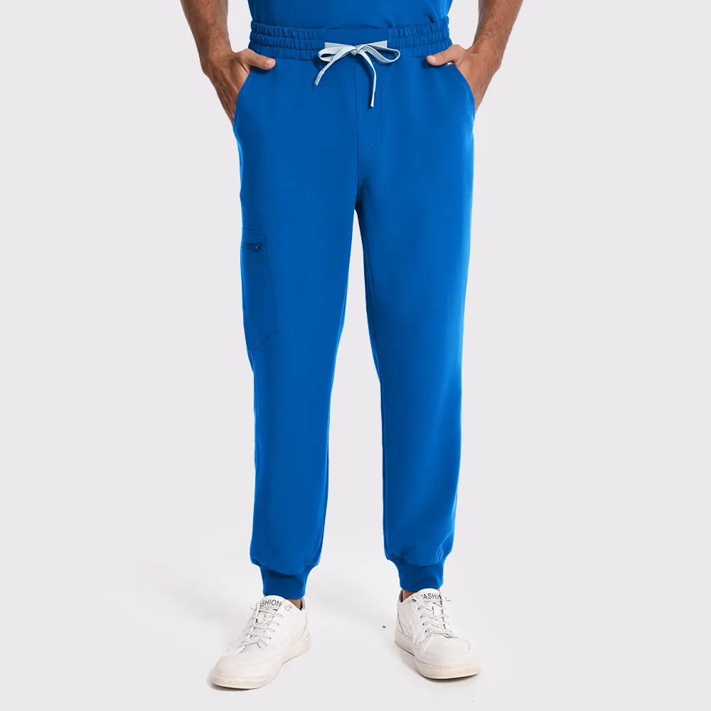 KungFu Scrubs men's royal blue jogger scrub pants front view with drawstring waistband