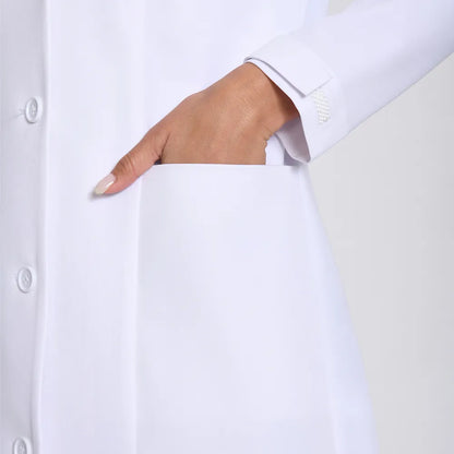KungFu Scrubs women's white lab coat front pocket with phone storage