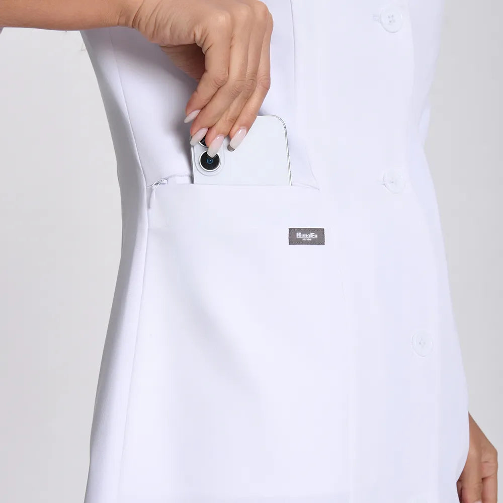 KungFu Scrubs women's lab coat adjustable sleeve cuff detail