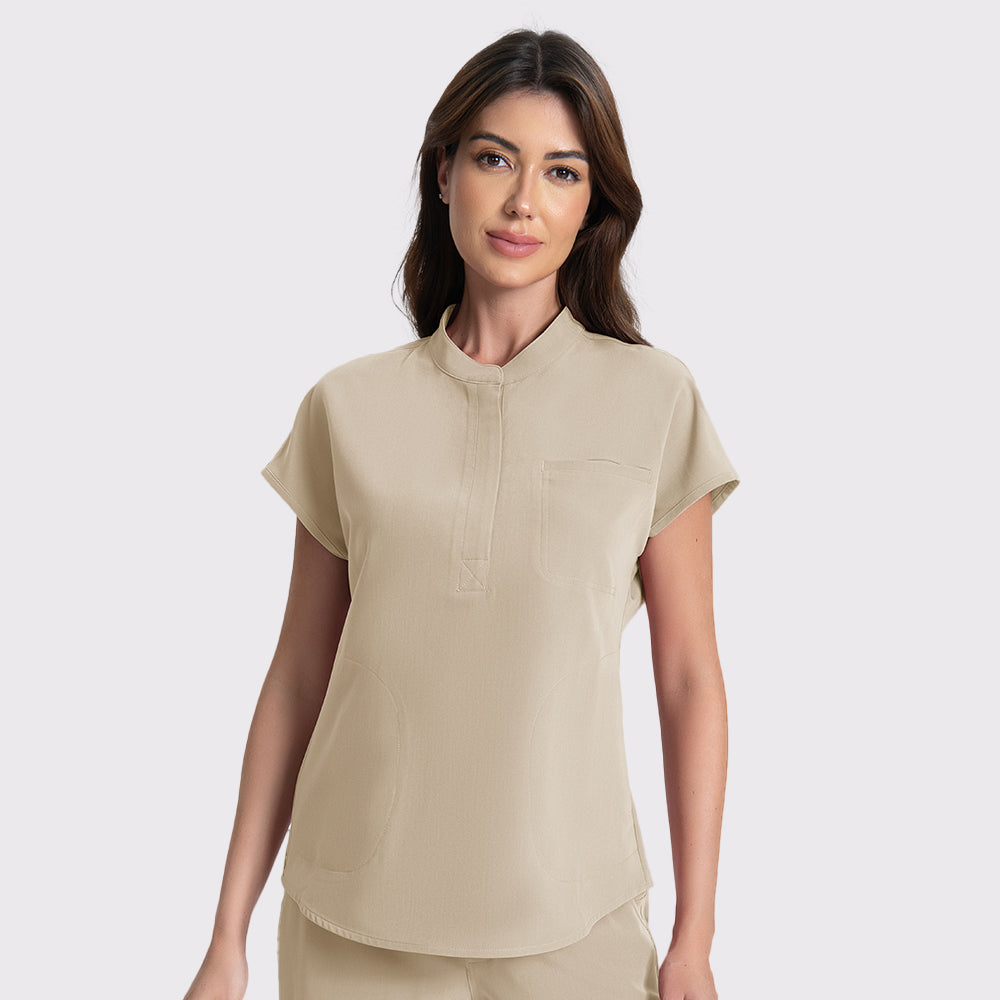 Beige Patch pocket scrub top