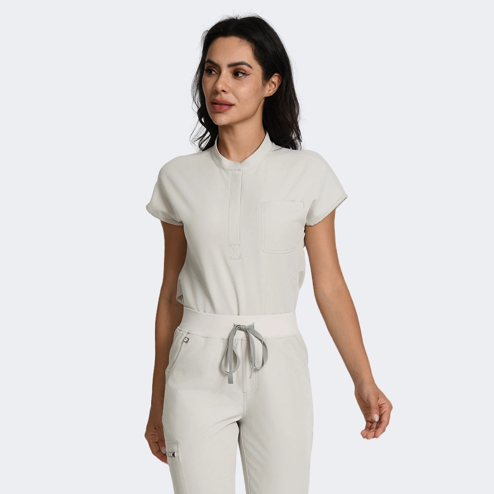 Greige Modern Stand Collar Nurse Scrub Set