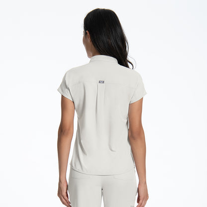 greige Pen pocket scrub top