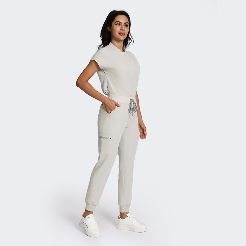 Buy Greige Women’s Stand Collar Scrub Set