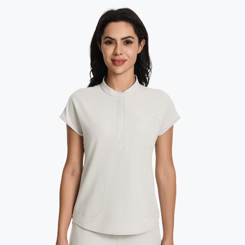 greige Cargo pocket scrub top 